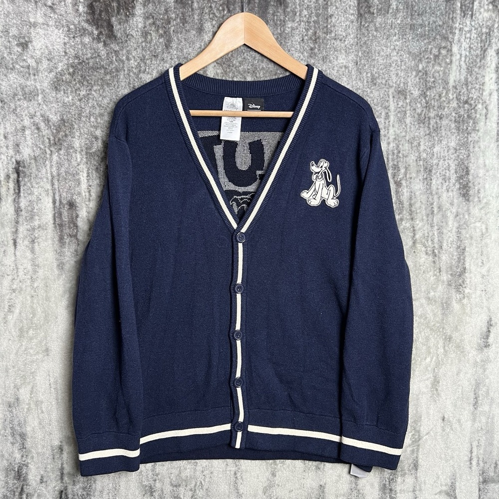 Disney Pluto Pup Cardigan Sweater Men's XL Our Universe 95th Anniversary Blue - Picture 2 of 8